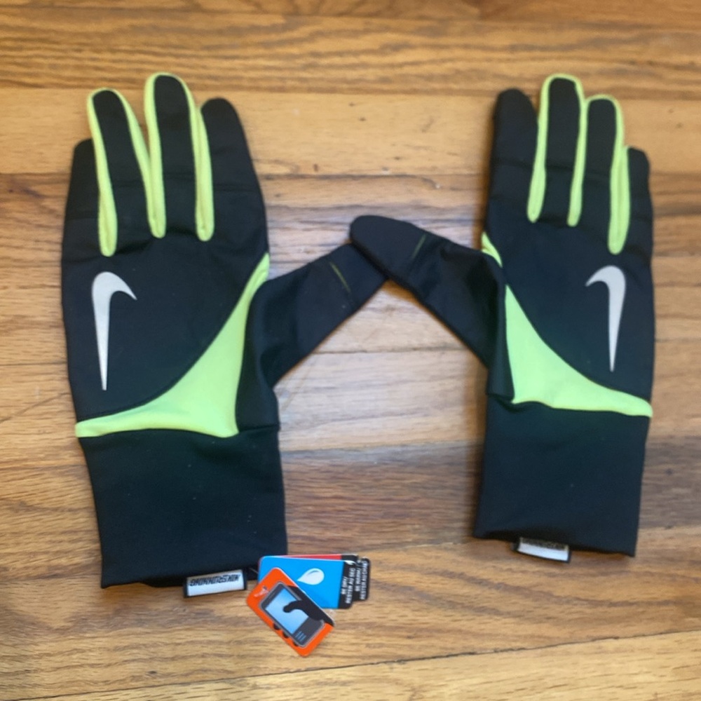 Nike Black and Neon Green Gloves